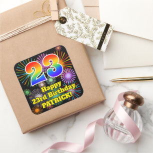 Adesivo Quadrado 23.o aniversário: Fogos de artifício divertidos,