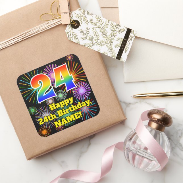 Adesivo Quadrado 24º aniversário: Veja o Rainbow # 24 (Presentear)