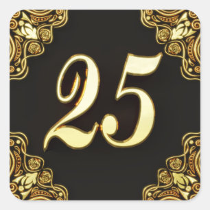 Adesivo Quadrado 25 Aniversário ou Regal Dourado e Negro