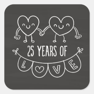 Adesivo Quadrado 25 Anniversário Gift Chalk Hearts