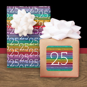 Adesivo Quadrado 25 Birthday Rainbow Stripes