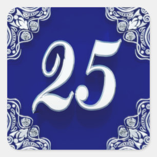 Adesivo Quadrado 25o Azul de prata régio do aniversário ou do