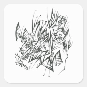 Adesivo Quadrado 27 Arte de Tatuagem Tribal Abstrato Preto e Branco