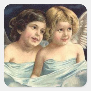 Adesivo Quadrado 2 anjos pequenos drapejados no azul