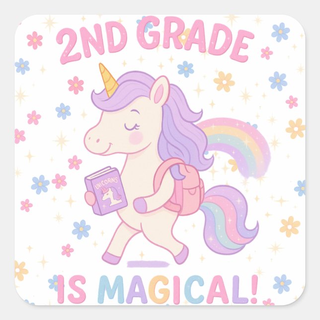 Adesivo Quadrado 2nd Grade is Magical Unicorn Back School Teacher (Frente)
