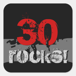 Adesivo Quadrado 30 Aniversário - 30 Rochas! Grunge Vermelho e Pret