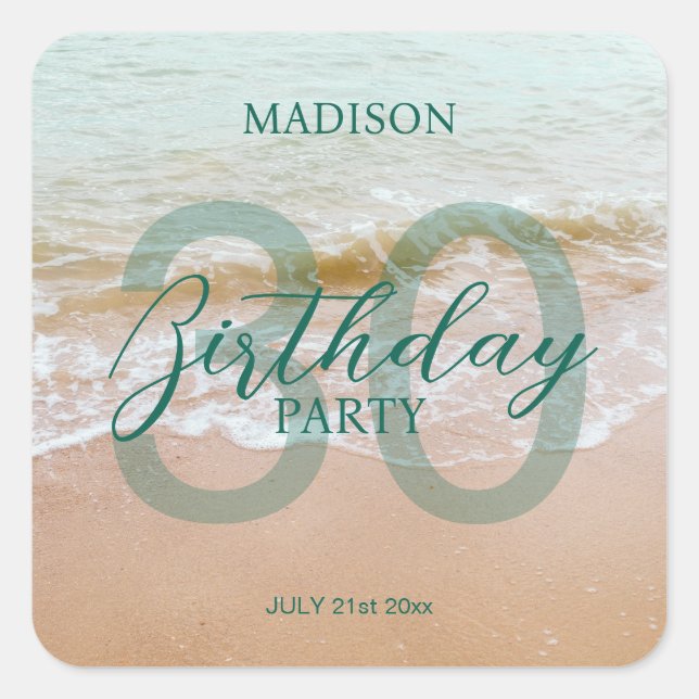 Adesivo Quadrado 30th Birthday Beach Party (Frente)