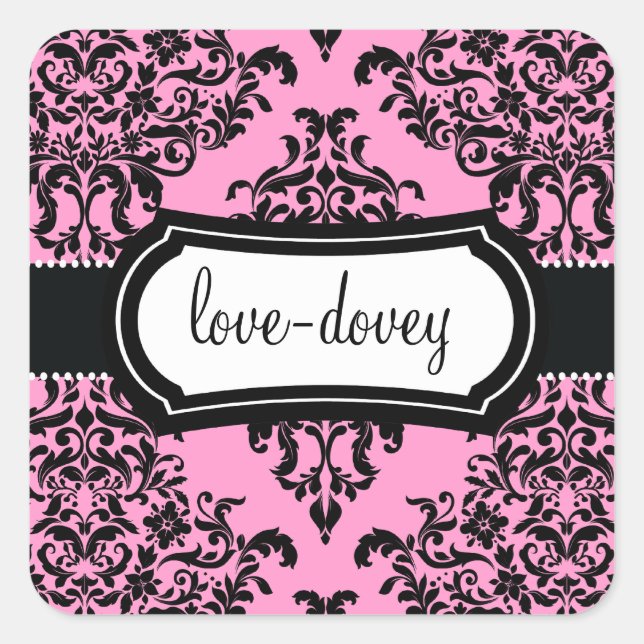 Adesivo Quadrado 311 Lovey Dovey Damask Sticker Pink (Frente)