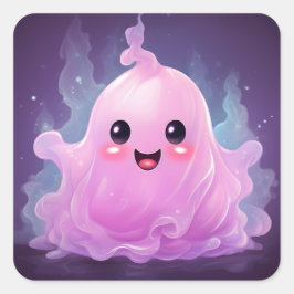 Adesivo Quadrado 31 de outubro Feliz Fantasma Rosa Rosa Feliz das H