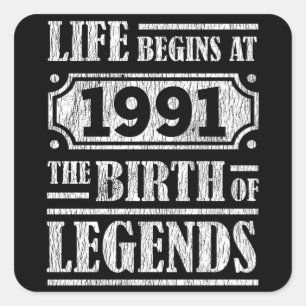 Adesivo Quadrado 34 Anos De 1991 Nascimento Da Legenda 34.O Anivers