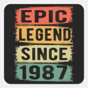 Adesivo Quadrado 34 Anos De Idade Dia 1987 Legenda Epic 34. º Aniv