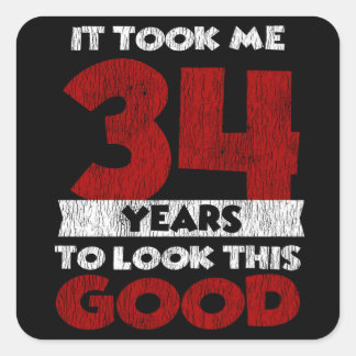Adesivo Quadrado 34 Anos De Idade Me Fez Ficar Bem No 34.º Aniversá