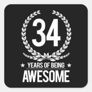 Adesivo Quadrado 34o Aniversário (34 anos de ser impressionantes)