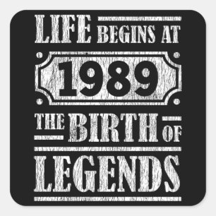 Adesivo Quadrado 36 Anos De 1989 Nascimento Da Legenda 36.O Anivers