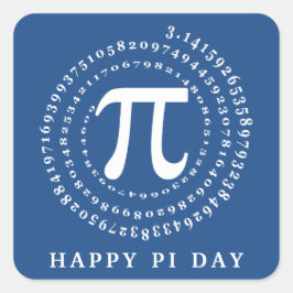 Adesivo Quadrado 3.14 Número de Dia de Pi Feliz Azul Espiral