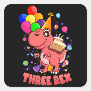 Adesivo Quadrado 3 aniversário de 3 anos Dino