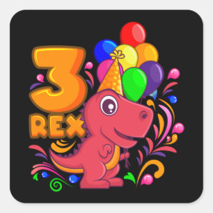 Adesivo Quadrado 3 aniversário de 3 anos Dino