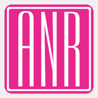 Adesivo Quadrado 3 iniciais monograma | Branco no Rosa Intenso