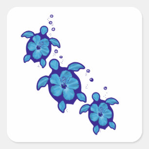 Adesivo Quadrado 3 tartarugas azuis de Honu