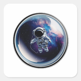 Adesivo Quadrado 3D Astronaut in Space Bubble Galaxy Sticker