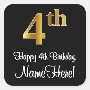 Adesivo Quadrado 4º aniversário - Exame Dourado elegante de Faux 