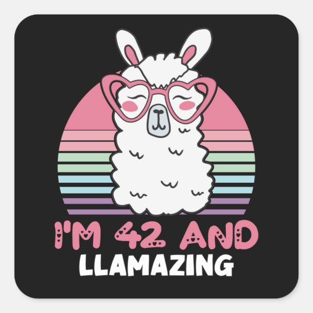 Adesivo Quadrado 42 Year Old Bday Llamazing 42nd Birthday Llama (Frente)