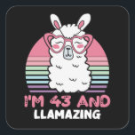 Adesivo Quadrado 43 Year Old Bday Llamazing 43rd Birthday Llama<br><div class="desc">Retro Vintage Style Birthday Gift Design Perfect To Pair With Shorts,  Leggings Or Jeans For A Casual Yet Trendy Look. Humorous Funny Humor Birthday Gift Outfit For Family Member,  Loved One Or Yourself. Matches Loads Of Clothes. GET YOURS TODAY!</div>