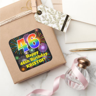 Adesivo Quadrado 46.o aniversário: Fogos de artifício divertidos,