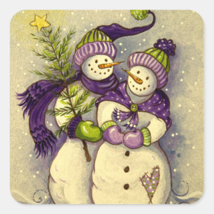 Adesivo Quadrado 4882 Snowmen Natal