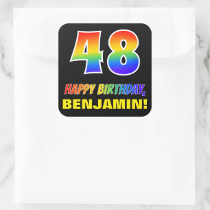 Adesivo Quadrado 48.o aniversário: Negrito, Divertido, Simples, Ar