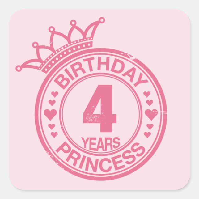 Adesivo Quadrado 4 anos - Princesa de aniversário - rosa (Frente)