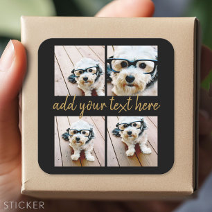 Adesivo Quadrado 4 Colagem de Fotos - Texto de Script Dourado Moder