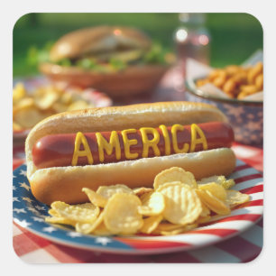 Adesivo Quadrado 4 de julho American Hot Dog