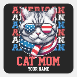 Adesivo Quadrado 4 de julho Cat em Óculos Cat Mãe Personalizada