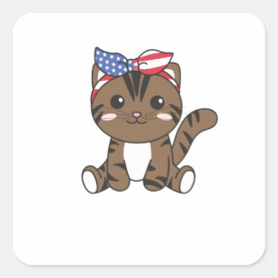 Adesivo Quadrado 4 De Julho Gato Americano Para Crianças Gatos Cute