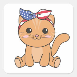 Adesivo Quadrado 4 De Julho Gato Americano Para Crianças Gatos Cute