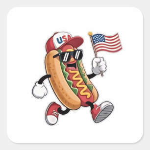 Adesivo Quadrado 4 de julho, Hotdog American Independence 1776