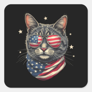 Adesivo Quadrado 4 de julho Meowica American Flag Cat