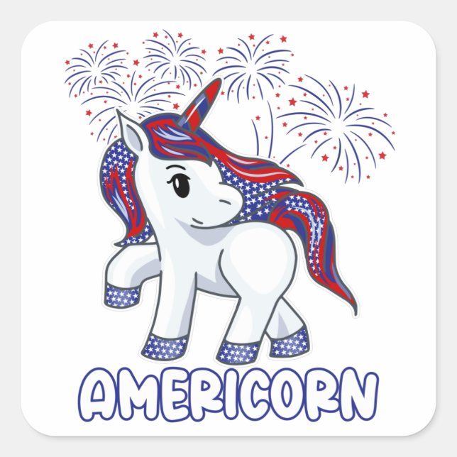 Adesivo Quadrado 4 de julho Patriótica Unicorn Americana (Frente)