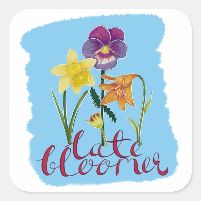Adesivo Quadrado 4 Flores de Primavera e Verão com Texto Chique (Frente)