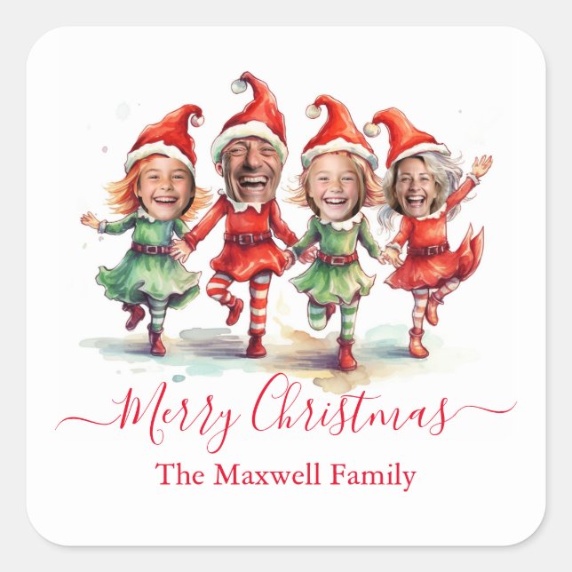Adesivo Quadrado 4 Fotos dos elfos de Natal (Frente)