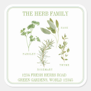 Adesivo Quadrado 4 FRESH HERBS Grande Endereço Quadrado Envelope Se