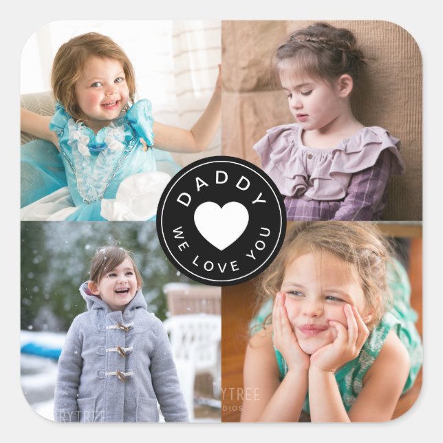 Adesivo Quadrado 4 Pai De Colagem De Fotografias Que Te Ama Dia de  (Frente)
