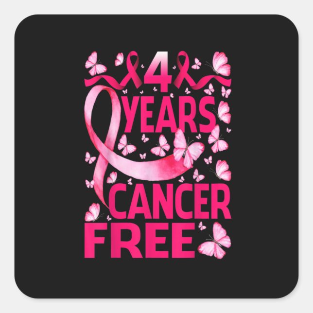 Adesivo Quadrado 4 Years Breast Cancer Free Survivor Butterfly (Frente)