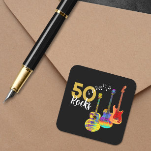 Adesivo Quadrado 50ª festa de aniversário 50 rochas Violão