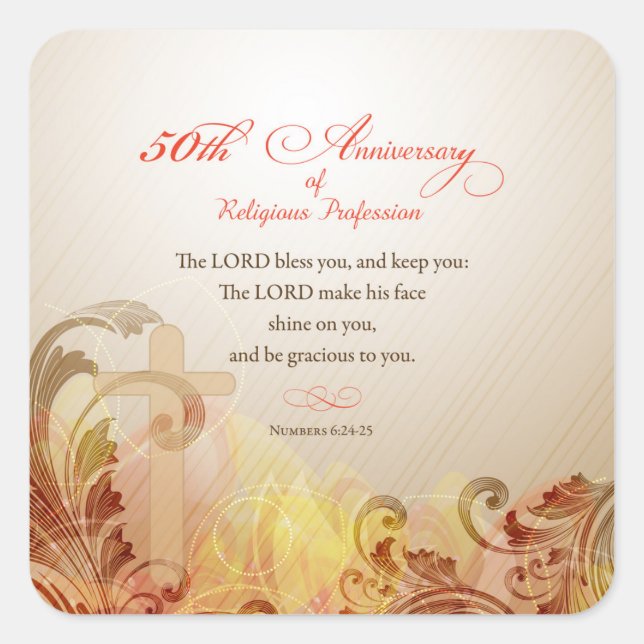 Adesivo Quadrado 50º Aniversário da Profissão Religiosa, freira (Frente)