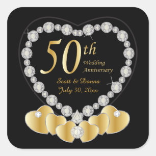 Adesivo Quadrado 50º aniversário de casamento do Ouro Texto "MAL