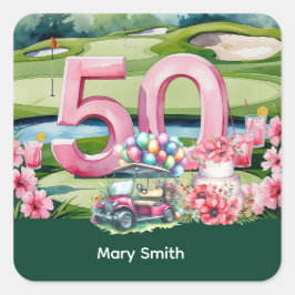 Adesivo Quadrado 50º aniversário do Golf com o número 50