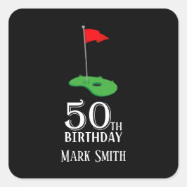 Adesivo Quadrado 50º aniversário do Golf para você com Bandeira do