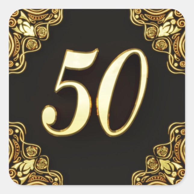Adesivo Quadrado 50º Aniversário ou Regal Dourado e Negro (Frente)